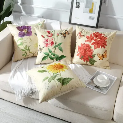 Leinen quadratische Kissen bezug Kissen bezüge 50x50 Blume Schmetterling Muster Dekoration Kissen Image