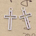 15pcs Charms Hollow Cross 38x21mm Antique Silver Color Pendants DIY Crafts Making Findings Handmade