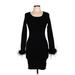 Petal and Pup Casual Dress - Bodycon Scoop Neck Long sleeves: Black Print Dresses - Women's Size Large