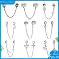 Silver 925 Charms shiny dog starfish cat safety chain bead fit Pandora charms silver original