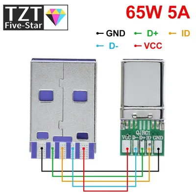 1/5Set PD Schnelle Ladung Typ-C USB 65W 5A Stecker Schweißen Mit 5Pin PCB + Typ A Stecker 5Pin USB Image