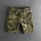 Summer New American Retro Camouflage Cargo Shorts Men's Fashion 100% Cotton Washed Drawstring