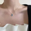 Simple Retro Oval Aquamarine Pendant Necklace For Women Girls Luxury Snake Chain Necklace Fashion