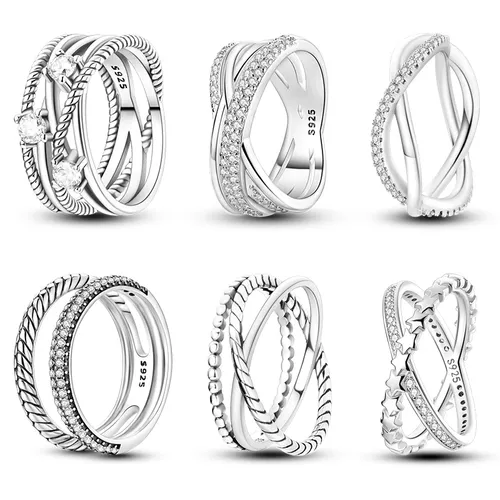 Ringe für Frauen Silber Farbe Zirkon Wickel linie geometrische Stern Ring Verlobung Hochzeit