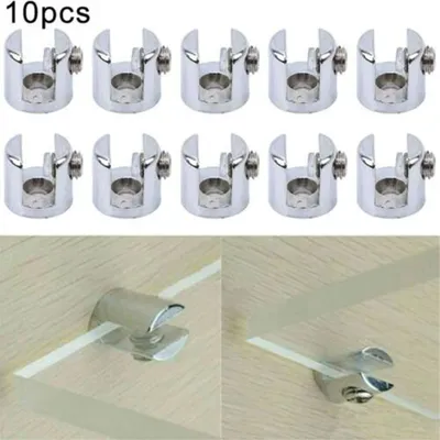 10pcs Glass Clamp Glass Plated Brackets Zinc Clips Holder Satnds Support Bracket Clamps For 6-8mm Cabinet Shelf Support Plates