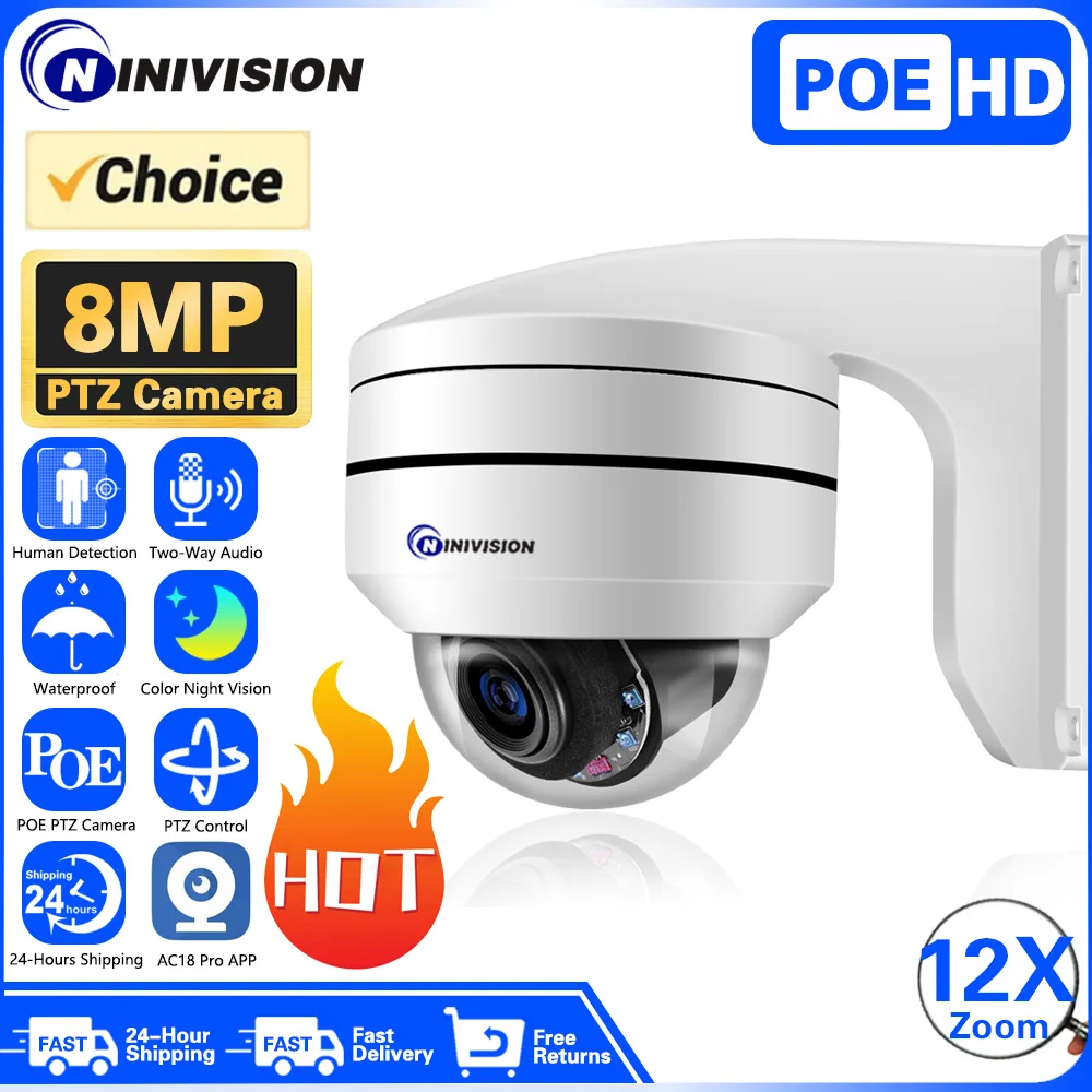 4K 8MP 12X Optischer Zoom Varifokale PTZ IP Kamera Outdoor Dome POE CCTV Audio AI Menschlichen Erkennung Überwachung Kamera 8MP AC18 Pro Image
