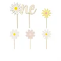 5pcs/Pack INS Kids Little Daisy Birthday Cake Toppers Baby Shower Flower Wooden Cake Sticker