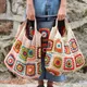 Helle Farbe Oma quadratische Häkel handtaschen Boho Chic Vintage Hippie Frauen Tasche süße