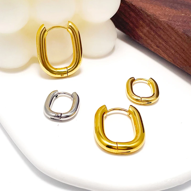 Mode Edelstahl Hoop Ohrringe Für Frauen 4mm Dicke U Form Punk Hip Hop Gold Silber Farbe Weibliche Schmuck pendientes Mujer Image