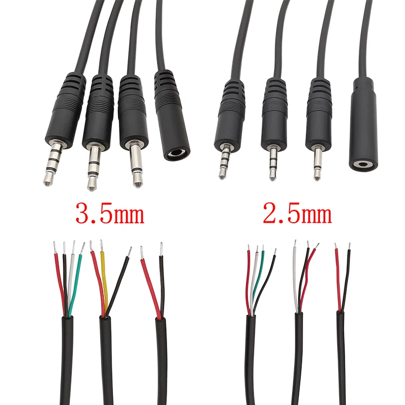 5Pcs Mono/Stereo 2/3/4 Pole 2,5mm/3,5mm Stecker Weibliche Jack Audio kopfhörer Verlängerung Kabel Drähte Aux stecker DIY Reparatur Image