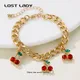 Lost Lady Gold Color Matte Polished Chain Bracelets for Women Men Fashion Cherry Pendants Curb Cuban