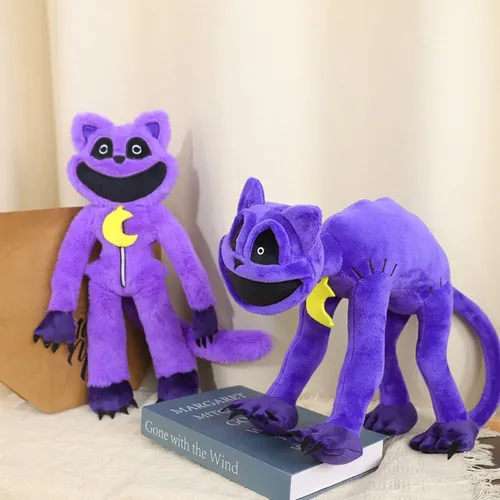 Lächelnde Lebewesen Plüsch puppe Horror Catnat lila Katze Puppe gefüllt weiche Tier figur Peluches