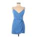 Zara Casual Dress - Wrap Plunge Sleeveless: Blue Print Dresses - Women's Size Medium