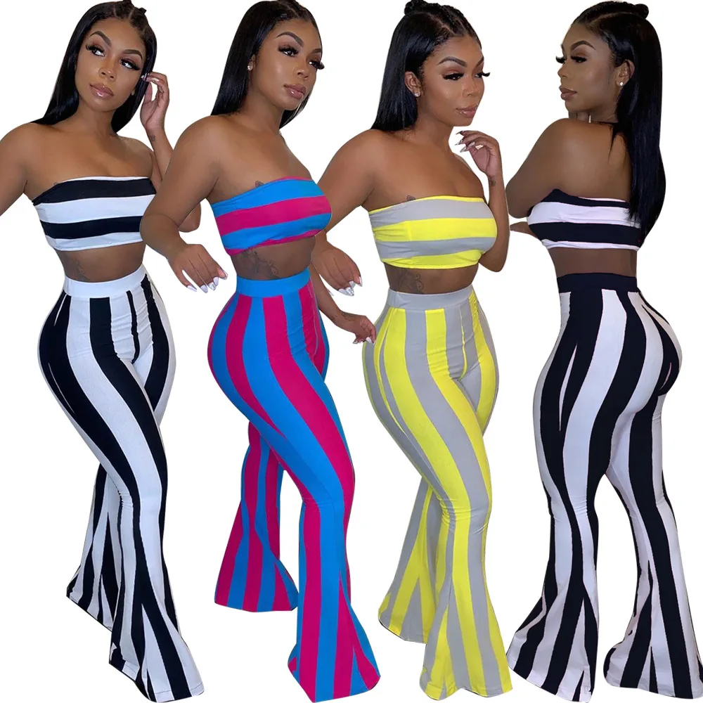 Set da due pezzi set da 2 pezzi a righe da donna completi da donna crop top pantaloni set da due pezzi abiti estivi per abito da donna sexy femminile