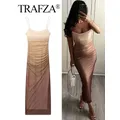 TRAFZA donna abiti lunghi donna 2023 Sexy Off spalla Backless Midi Dress donna abito arricciato