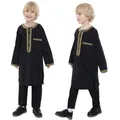 Robe musulmane pour enfants ensemble 2 pièces col rond manches longues robe imprimée chemise