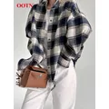 OOTN-Chemises à manches longues à carreaux vintage pour femmes chemisier de bureau à simple