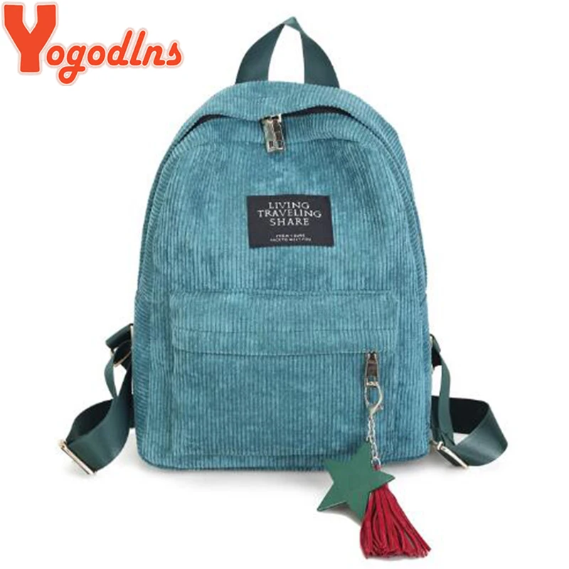 Yogodlns femmes sacs à dos école sac à bandoulière avec gland velours côtelé sac à dos femme cahier sacs pour filles Style Preppy sac à dos