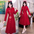 Chemise brodée à manches longues pour femmes robe rouge traditionnelle robe de crique de mariage