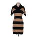 Ann Taylor LOFT Casual Dress - Sweater Dress High Neck Short sleeves: Brown Stripes Dresses - Women's Size Medium