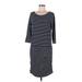 Hatley Casual Dress - DropWaist Scoop Neck 3/4 sleeves: Blue Print Dresses - Women's Size Medium