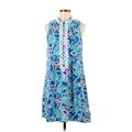 Lilly Pulitzer Casual Dress - Shirtdress High Neck Sleeveless: Blue Floral Dresses - Women's Size 8