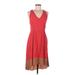 La Vi by Sam & Lavi Casual Dress - A-Line V Neck Sleeveless: Red Solid Dresses - Women's Size Medium