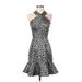 Slate & Willow Cocktail Dress - Mini High Neck Sleeveless: Silver Dresses - Women's Size 0