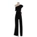 Adrianna Papell Jumpsuit One Shoulder Short sleeves: Black Print Jumpsuits - Women's Size 2