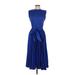 Alice + Olivia Casual Dress - Midi High Neck Sleeveless: Blue Print Dresses - Women's Size 6