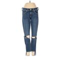 Rag & Bone/JEAN Jeans - Mid/Reg Rise Straight Leg Trashed: Blue Bottoms - Women's Size 26 - Distressed Wash