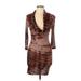 Casa Lee Casual Dress - Mini Cowl Neck 3/4 sleeves: Brown Dresses - Women's Size Large