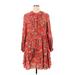 Terra & Sky Casual Dress - A-Line Crew Neck 3/4 sleeves: Red Floral Dresses - Women's Size 0X