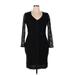 Ann Taylor Cocktail Dress - Party V-Neck 3/4 sleeves: Black Solid Dresses - Women's Size 14