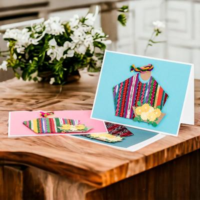 Messages of Happiness,'Three Greeting Cards with Guatemalan Woven Cotton Accents'