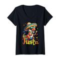 Damen Let's Fiesta Funny Cinco De Mayo Dinosaur T-rex Kids Boys T-Shirt mit V-Ausschnitt