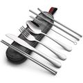 8pcs Portable Utensils, Silverware Travel Camping Cutlery Set, Knife Fork Spoon Chopsticks Cleaning Brush Straws Portable Case, Stainless Steel Flatware Set