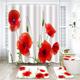 Colorful Flowers Shower Curtain for Bathroom Pink Floral Romantic Wildflower Plants Nature Scenery Decoration Curtain with Hooks, Bathroom Mat (3pcs Bath Mat Not Include Curtain)