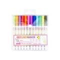 2024 New Glitter Gel Double Line Outline Pen, Self Outline Metallic Marker Pens, Sparkle Markers Colorful Art Pens for Writing, Christmas Greeting Card, DIY Crafts