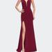 La Femme Satin Prom Dress with Open Back and Beaded Straps - Red - 8