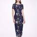 Marchesa Notte Cap Sleeve Tea - Length Gown - Blue - 0