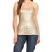 Anna-Kaci Womens Spaghetti Strap Sequin Metal Chain Shiny Party Club Camisole Tank Top - Gold - M