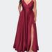 La Femme Satin A-line Plus Dress with Lace Up Back and Pockets - Red - 20W