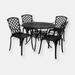 Sunnydaze Decor Patio Table and 4 Chairs Set - Cast Aluminum with Crossweave Design - Black