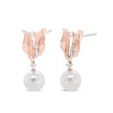 Haus of Brilliance 14K Rose Gold 1/6 Cttw Round Diamond And 8mm Round Pearl Floral Drop Stud Earrings - H-I Color, I1-I2 Clarity - Gold