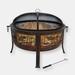 Sunnydaze Decor 30" Fire Pit Steel with Northwoods Fishing Design and Spark Screen - Gold