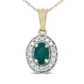 Haus of Brilliance 14K Yellow Gold 6x4mm Emerald and 1/5 Cttw Round Diamond Halo Pendant 18" Necklace - H-I Color, SI1-SI2 Clarity - Yellow