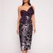 Marchesa Notte Lotus Sequin Midi Dress - Aubergine/Gunmetal - Purple