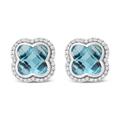 Haus of Brilliance 18K White Gold 3/8 Cttw Diamond And 11x11mm Clover-Cut London Blue Topaz Gemstone Halo Clover Stud Earrings (G-H Color, SI1-SI2 Clarity) - White