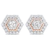 Haus of Brilliance 14K Rose And White Gold 1 7/8 Cttw Round Diamond Double Halo Earring Jacket For 6mm Round Studs - G-H Color, VS2-SI1 Clarity - Pink